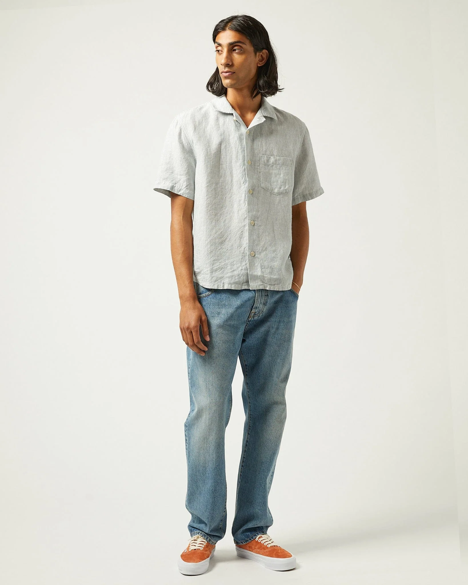 Linen Stripe SS Camp - Blue - Image 3
