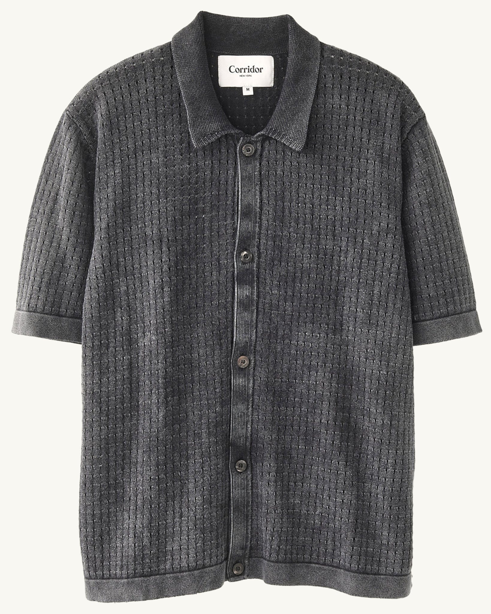 Washed Pointelle Buttondown - Black - Image 6